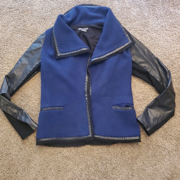 Vince Tweed Leather Jacket Size 6 - Picture 2 of 6